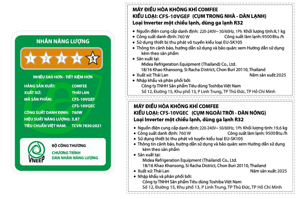 Máy lạnh Comfee Inverter 1 HP CFS-10VGEF Màu Trắng
