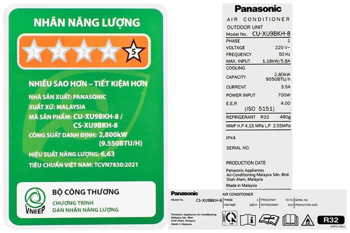 Máy lạnh Panasonic Inverter 1 HP CU/CS-XU9BKH-8 Màu Trắng