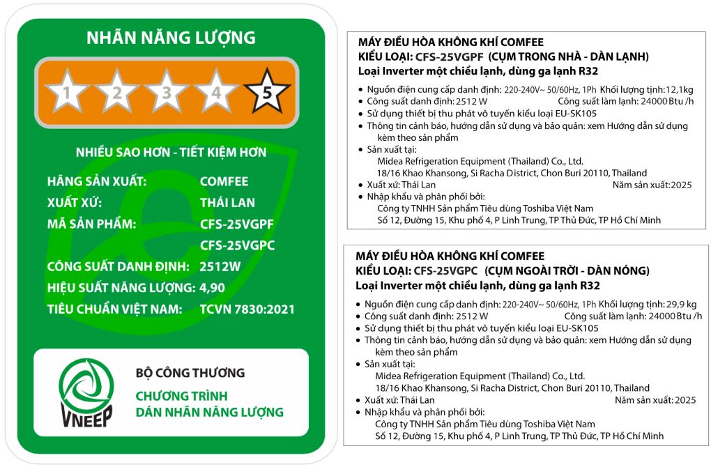 Máy lạnh Comfee Inverter 2.5 HP CFS-25VGPF Màu Trắng