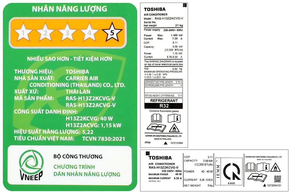 Máy lạnh Toshiba Inverter 1.5 HP RAS-H13Z2KCVG-V Màu Trắng