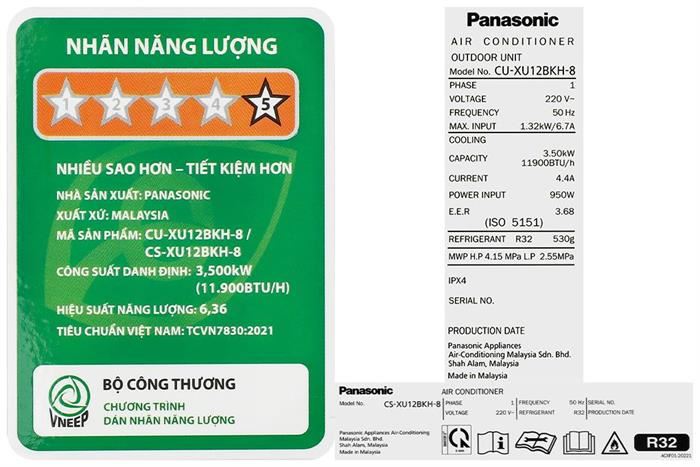 Máy lạnh Panasonic Inverter 1.5 HP CU/CS-XU12BKH-8 Màu Trắng