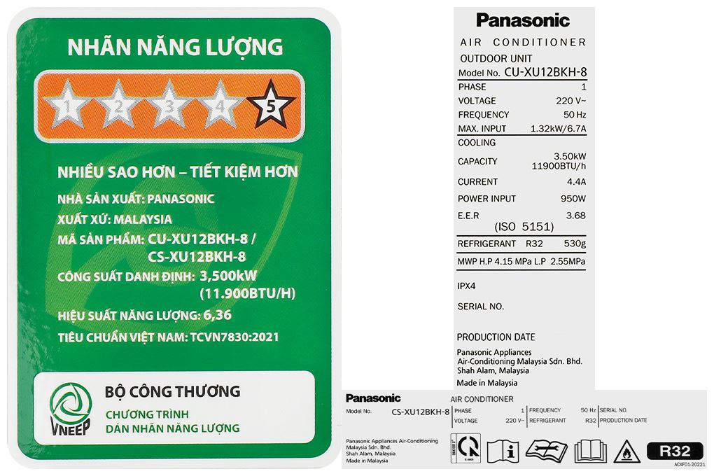 Điều hòa Panasonic Inverter 11500 BTU CU/CS-XU12BKH-8 Màu Trắng