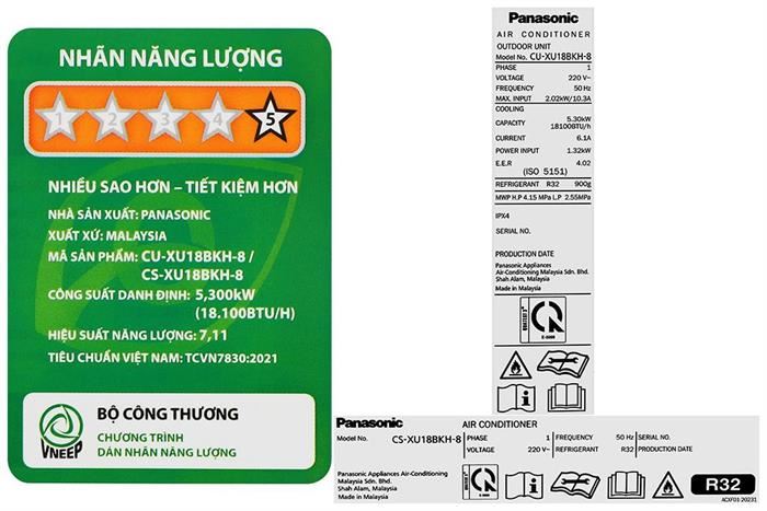 Máy lạnh Panasonic Inverter 2 HP CU/CS-XU18BKH-8 Màu Trắng