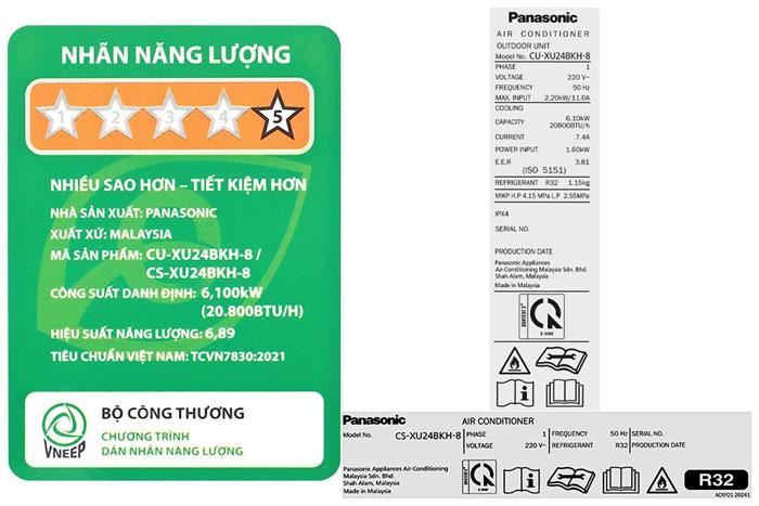Máy lạnh Panasonic Inverter 2.5 HP CU/CS-XU24BKH-8 Màu Trắng
