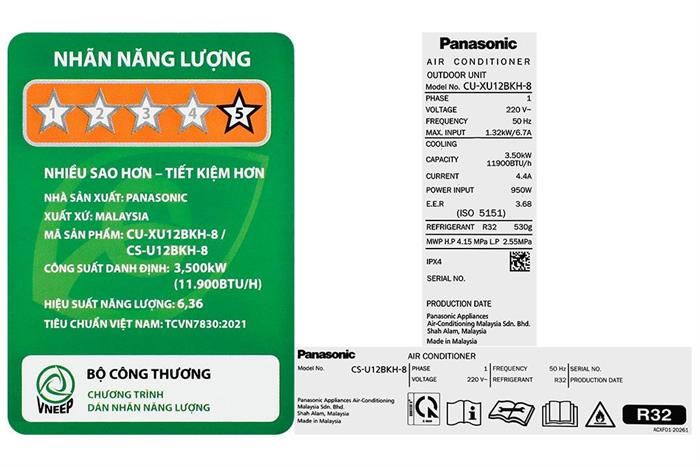 Máy lạnh Panasonic Inverter 1.5 HP CU/CS-U12BKH-8 Màu Trắng