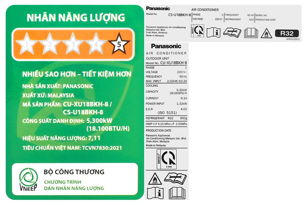Máy lạnh Panasonic Inverter 2 HP CU/CS-U18BKH-8 Màu Trắng