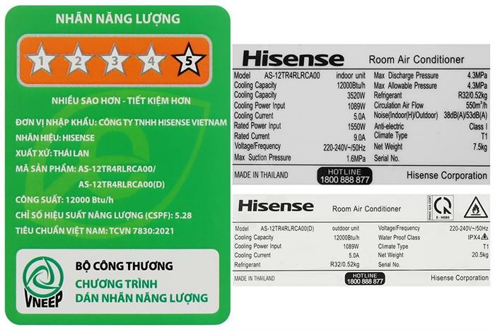 Máy lạnh Hisense Inverter 1.5 HP AS-12TR4RLRCA00 Màu Trắng