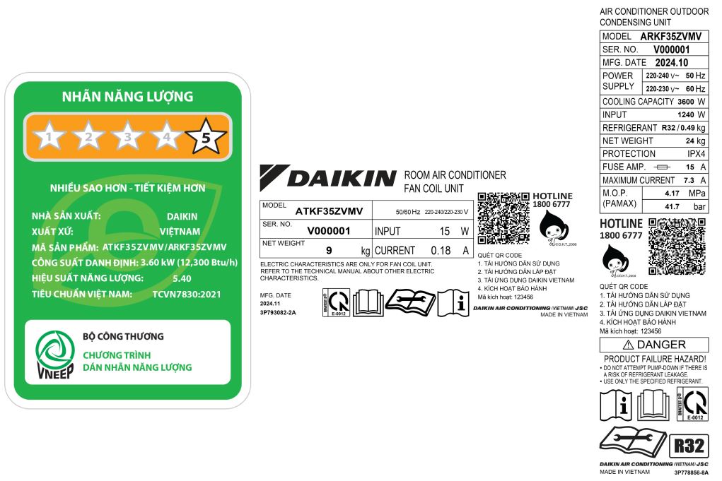 Máy lạnh Daikin Inverter 1.5 HP ATKF35ZVMV Màu Trắng