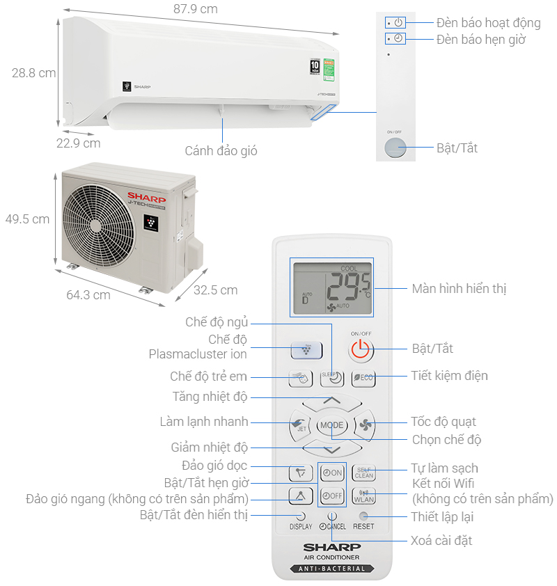 Máy lạnh Sharp Inverter 1 HP AH-XP10CMW