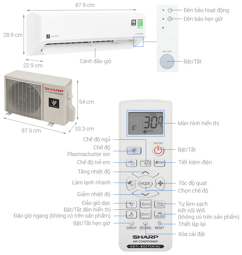 Máy lạnh Sharp Inverter 2 HP AH-XP18CMW