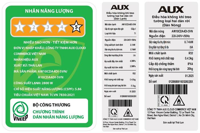 Máy lạnh AUX Inverter 1 HP AW10CDA4DI-5VN Màu Trắng