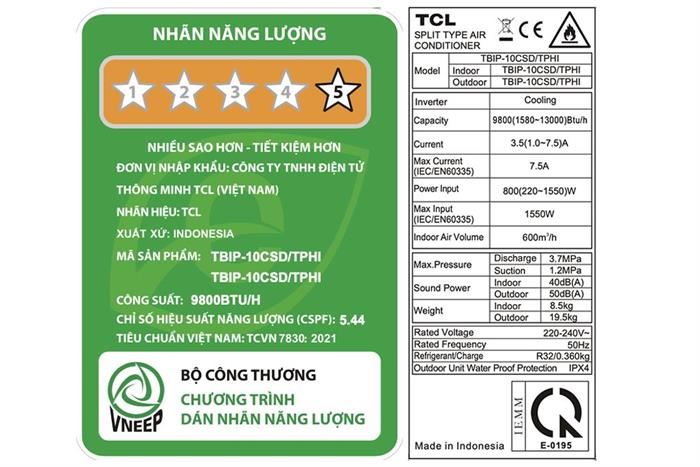 Máy lạnh TCL Inverter 1 HP TBIP-10CSD/TPHI Màu Trắng
