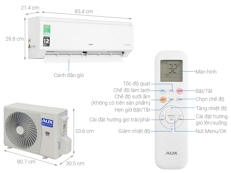 Máy lạnh AUX Inverter 1.5 HP AW13CDA4DI-5VN