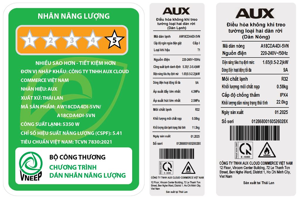Máy lạnh AUX Inverter 2 HP AW18CDA4DI-5VN Màu Trắng