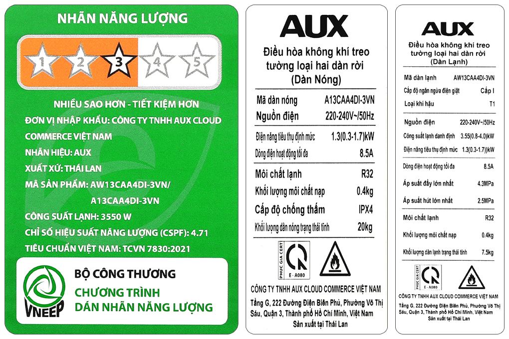 Máy lạnh AUX Inverter 1.5 HP AW13CAA4DI-3VN Màu Trắng