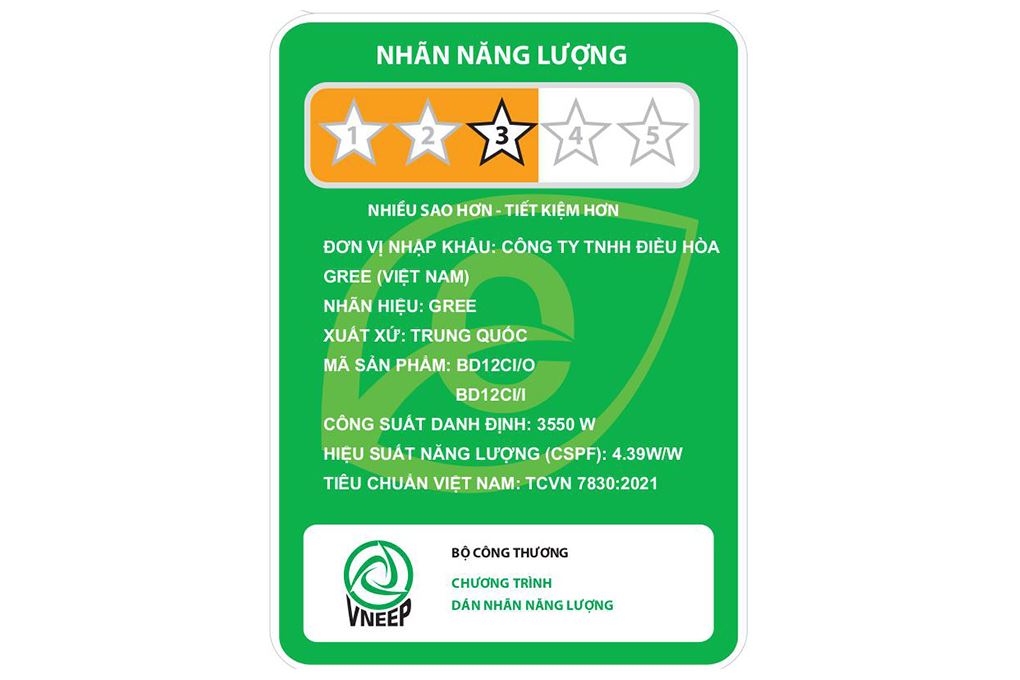 Máy lạnh Gree Inverter 1.5 HP BD12CI Màu Trắng
