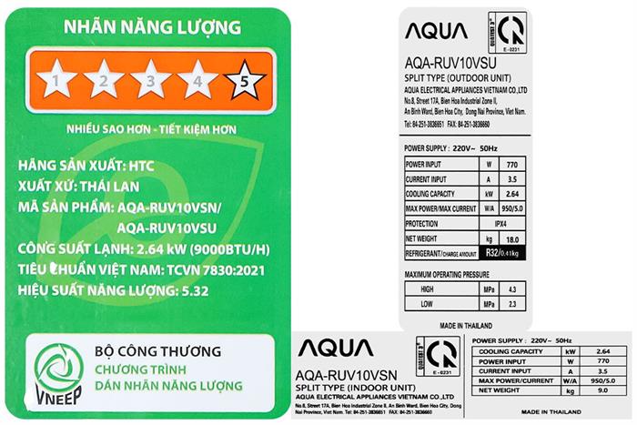 Máy lạnh Aqua Inverter 1 HP AQA-RUV10VS Màu Trắng