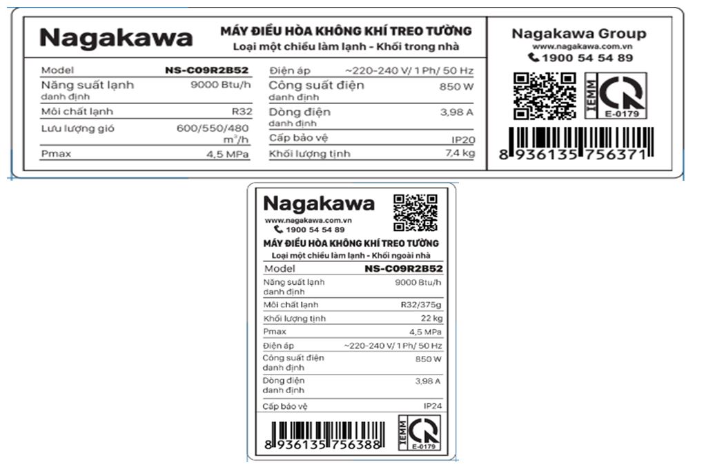 Máy lạnh Nagakawa 1 HP NS-C09R2B52 Màu Trắng