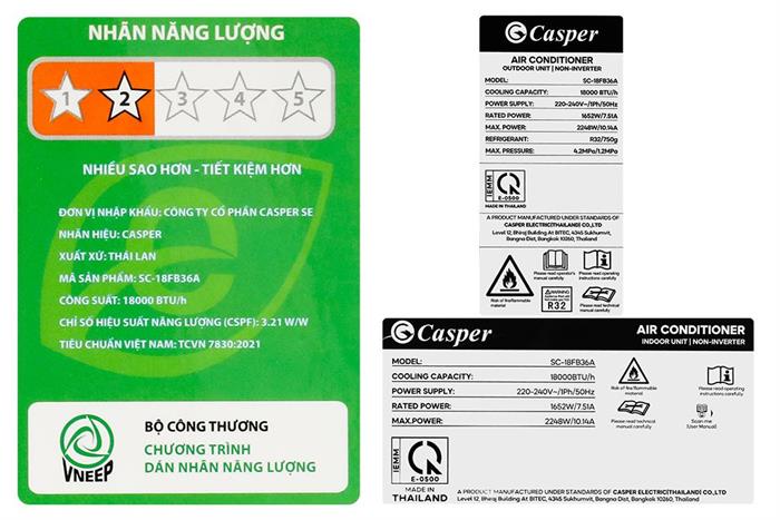 Máy lạnh Casper 2 HP SC-18FB36A Màu Trắng