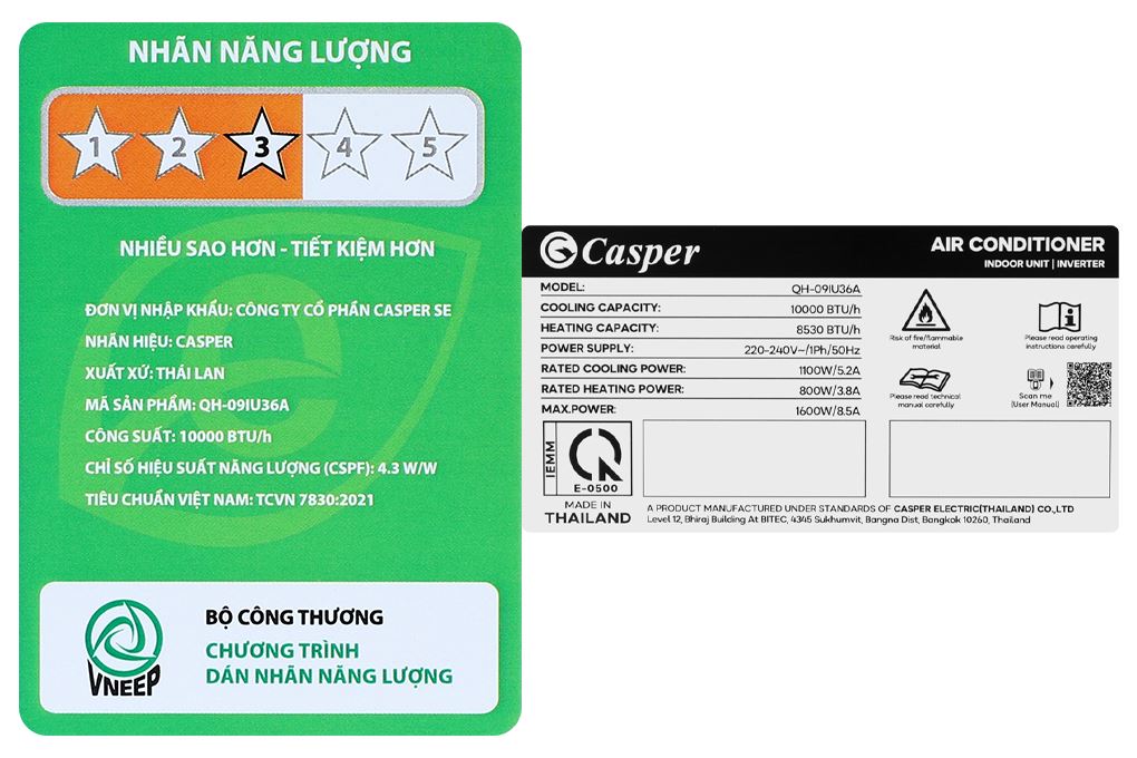 Máy lạnh 2 chiều Casper Inverter 1 HP QH-09IU36A Màu Trắng