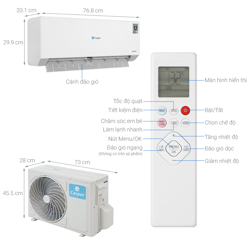 Máy lạnh 2 chiều Casper Inverter 1 HP QH-09IU36A