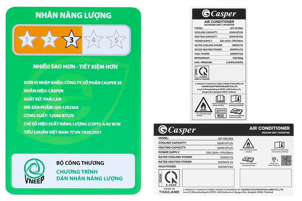 Điều hòa 2 chiều Casper Inverter 12000 BTU QH-12IU36A Màu Trắng