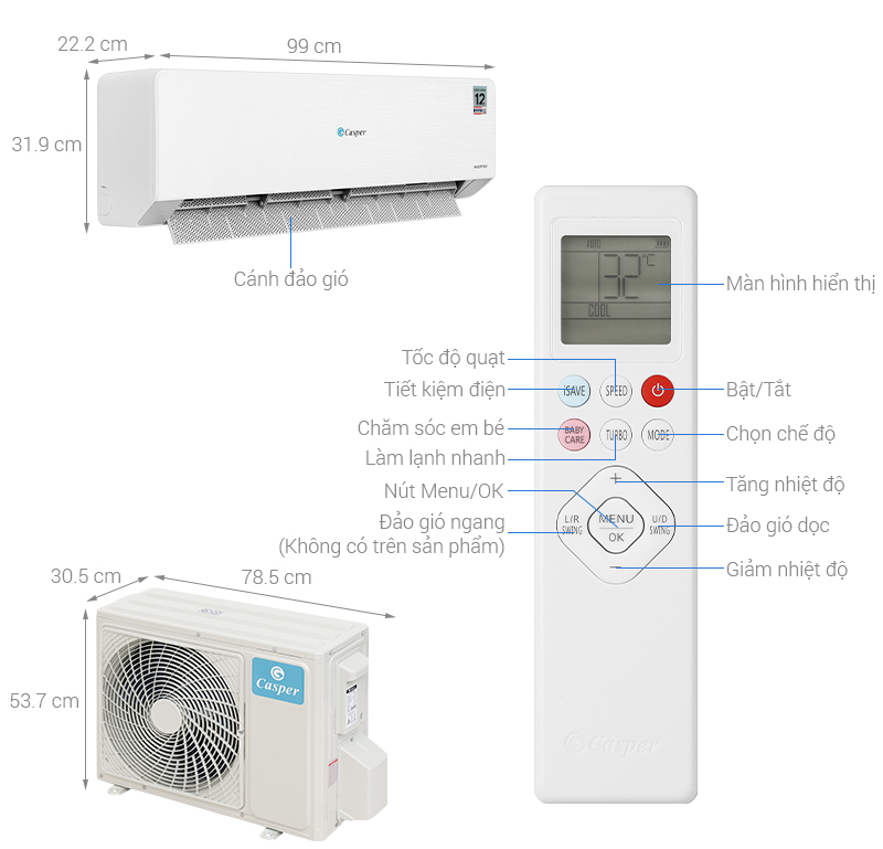 Máy lạnh 2 chiều Casper Inverter 2 HP QH-18IU36A