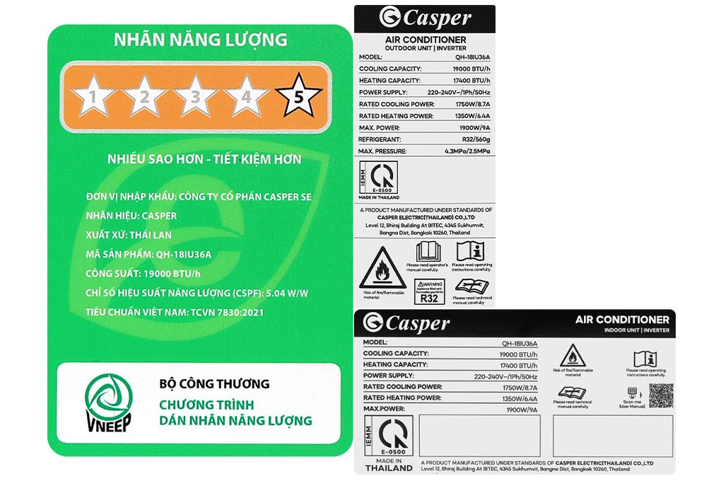 Điều hòa 2 chiều Casper Inverter 19000 BTU QH-18IU36A Màu Trắng