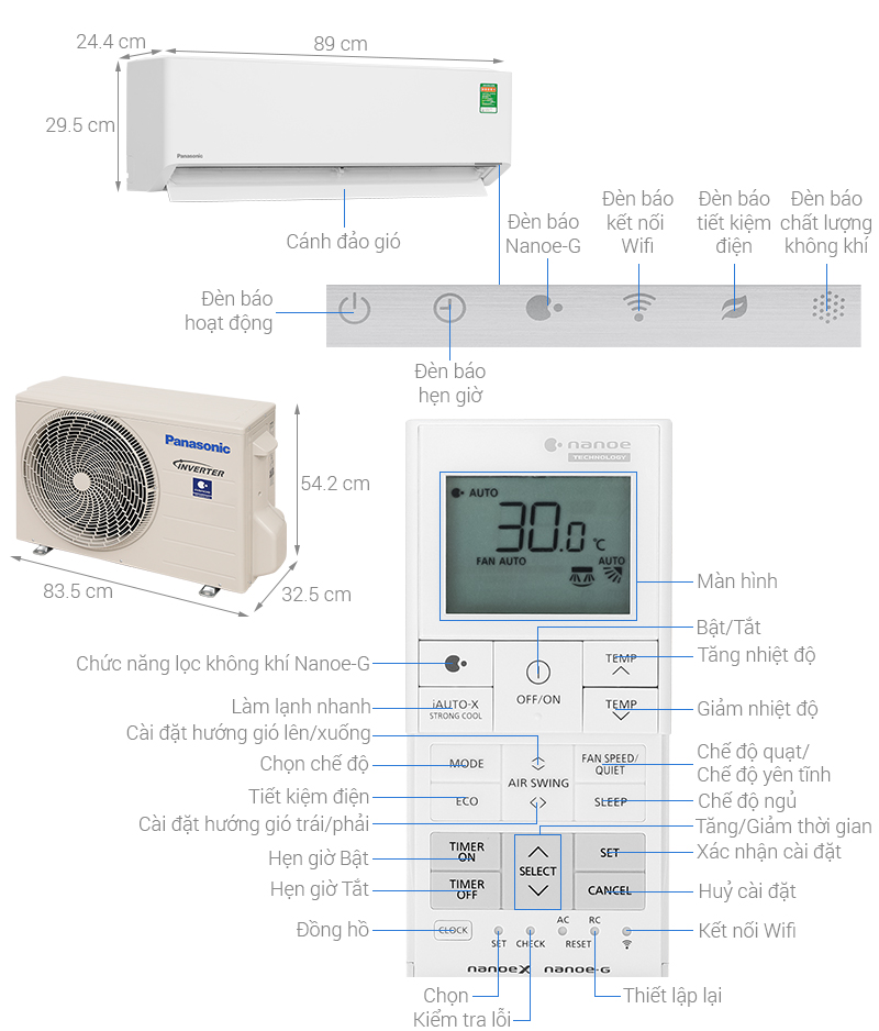 Máy lạnh 2 chiều Panasonic Inverter 1.5 HP CU/CS-XZ12BKH-8