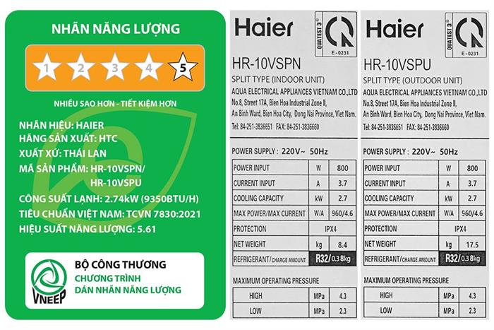 Điều hòa Haier Inverter 9350 BTU HR-10VSP Màu Xám