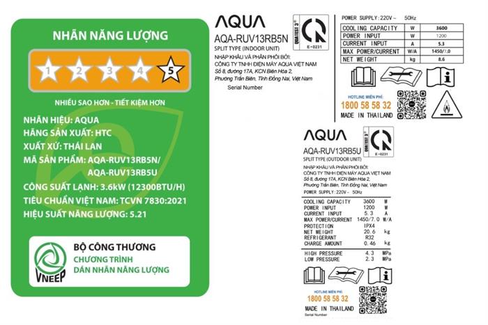 Máy lạnh AQUA Inverter 1.5 HP AQA-RUV13RB5