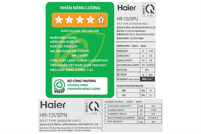 Máy lạnh Haier Inverter 1.5 HP HR-13VSP Màu Xám