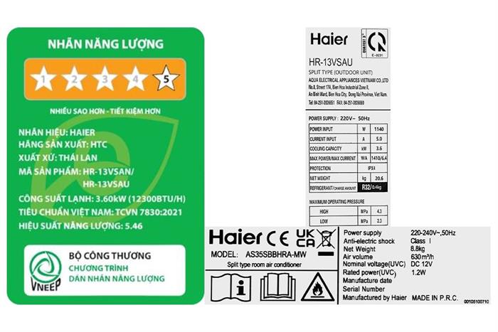 Máy lạnh Haier Inverter 1.5 HP HR-13VSA Màu Trắng