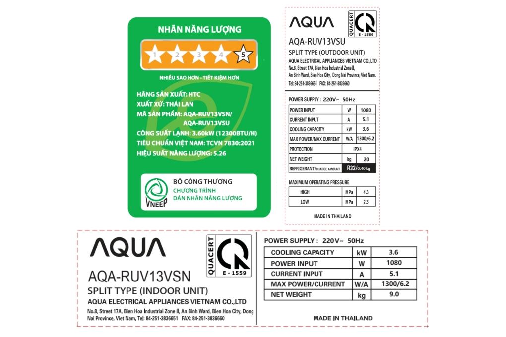 Máy lạnh Aqua Inverter 1.5 HP AQA-RUV13VS