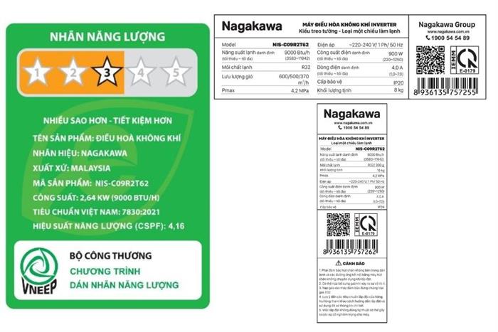 Máy lạnh Nagakawa Inverter 1 HP NIS-C09R2T62