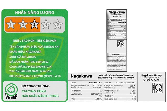 Máy lạnh Nagakawa Inverter 1 HP NIS-C09R2T62 Màu Trắng
