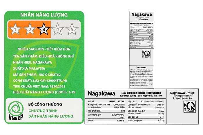 Máy lạnh Nagakawa Inverter 1.5 HP NIS-C12R2T62 Màu Trắng