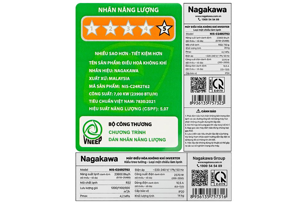 Điều hòa Nagakawa Inverter 23900 BTU NIS-C24R2T62 Màu Trắng