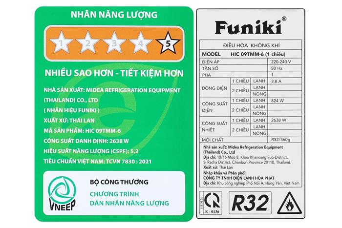 Điều hòa Funiki Inverter 9000 BTU HIC09TMM-6 Màu Trắng