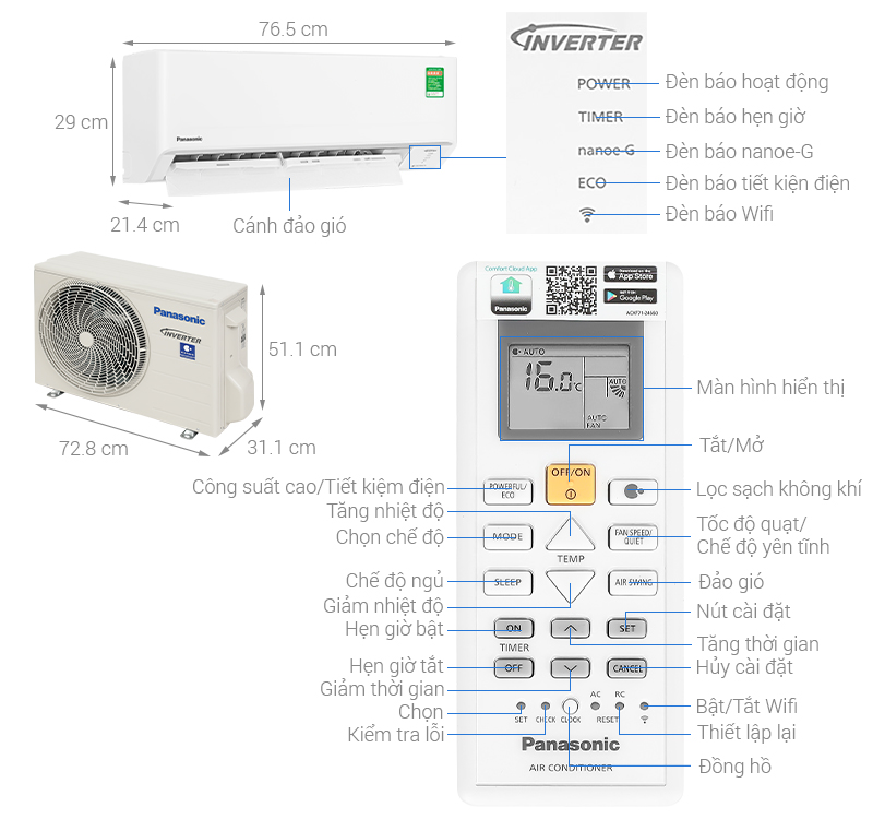 Máy lạnh Panasonic Inverter 1 HP CU/CS-PU9CKH-8D