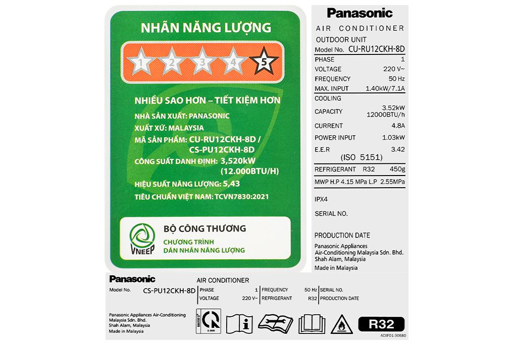 Điều hòa Panasonic Inverter 12000 BTU CU/CS-PU12CKH-8D Màu Trắng
