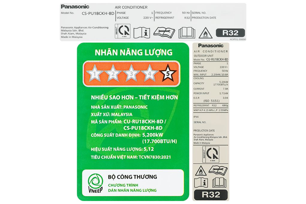 Máy lạnh Panasonic Inverter 2 HP CU/CS-PU18CKH-8D Màu Trắng