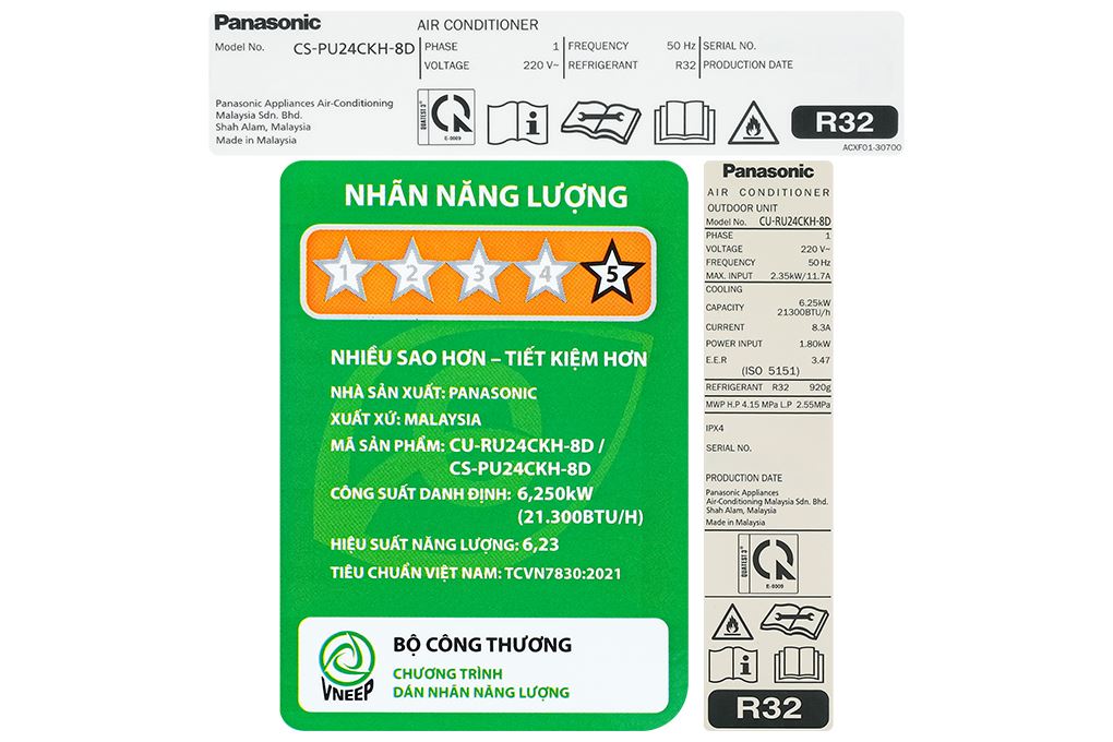 Máy lạnh Panasonic Inverter 2.5 HP CU/CS-PU24CKH-8D Màu Trắng
