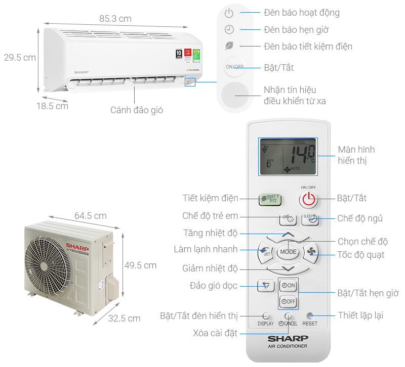 Máy lạnh Sharp Inverter 1 HP AH-X10DEW