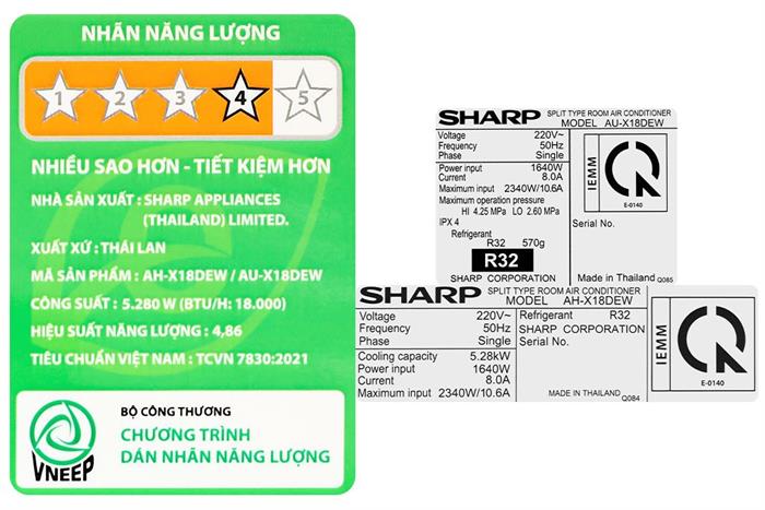 Máy lạnh Sharp Inverter 2 HP AH-X18DEW Màu Trắng