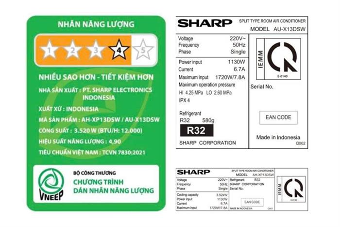 Máy lạnh Sharp Inverter 1.5 HP AH-XP13DSW Màu Trắng
