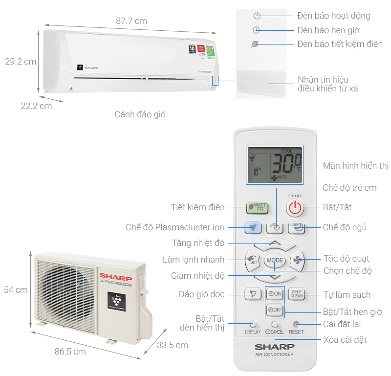 Máy lạnh Sharp Inverter 2 HP AH-XP18DSW