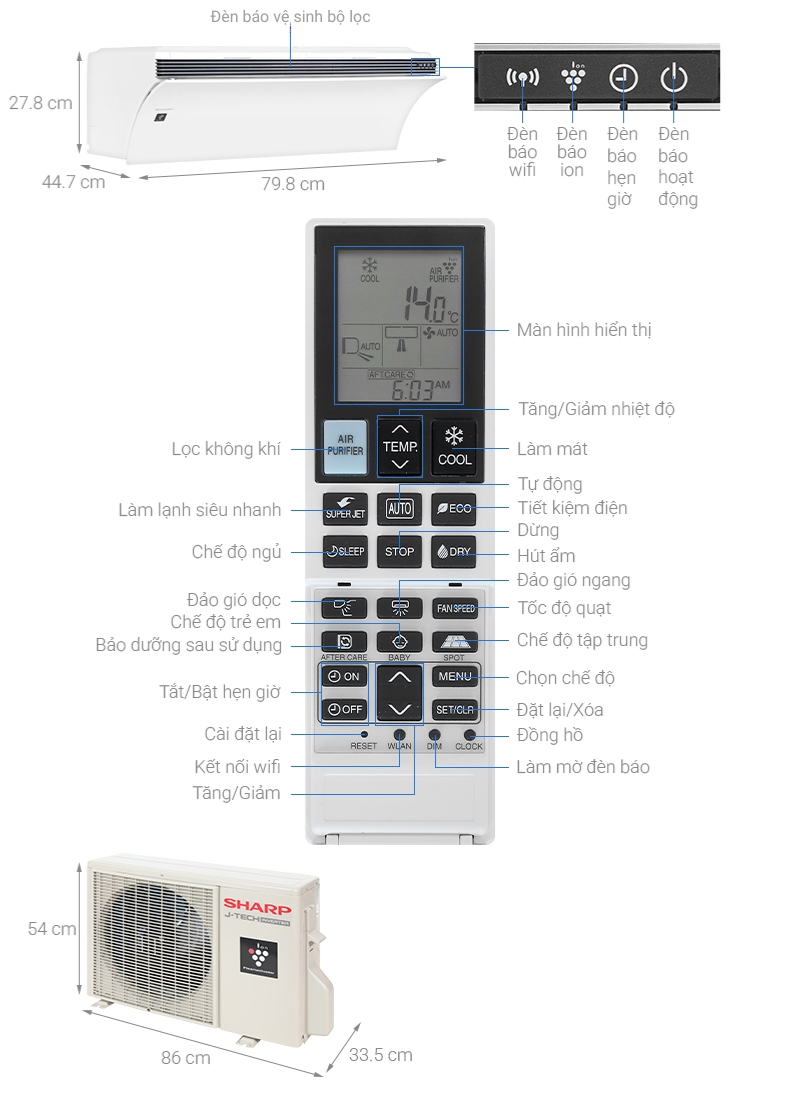 Máy lạnh Sharp Airest Inverter 1.5 HP AH-XP13DPW
