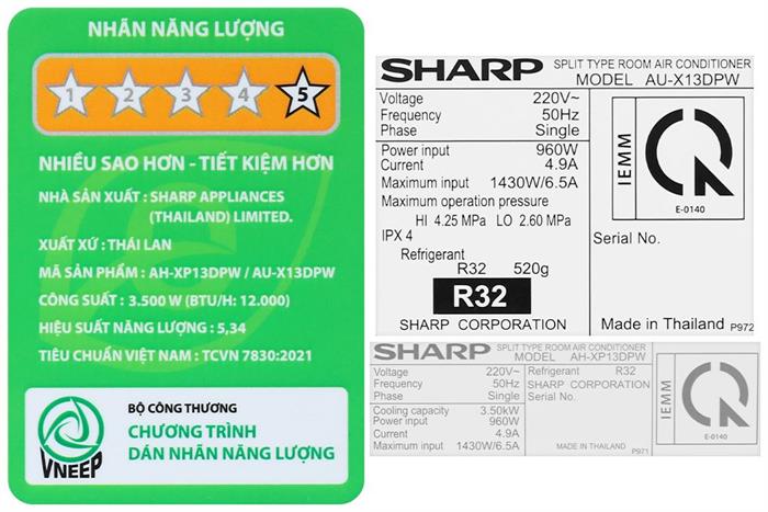 Máy lạnh Sharp Airest Inverter 1.5 HP AH-XP13DPW Màu Trắng