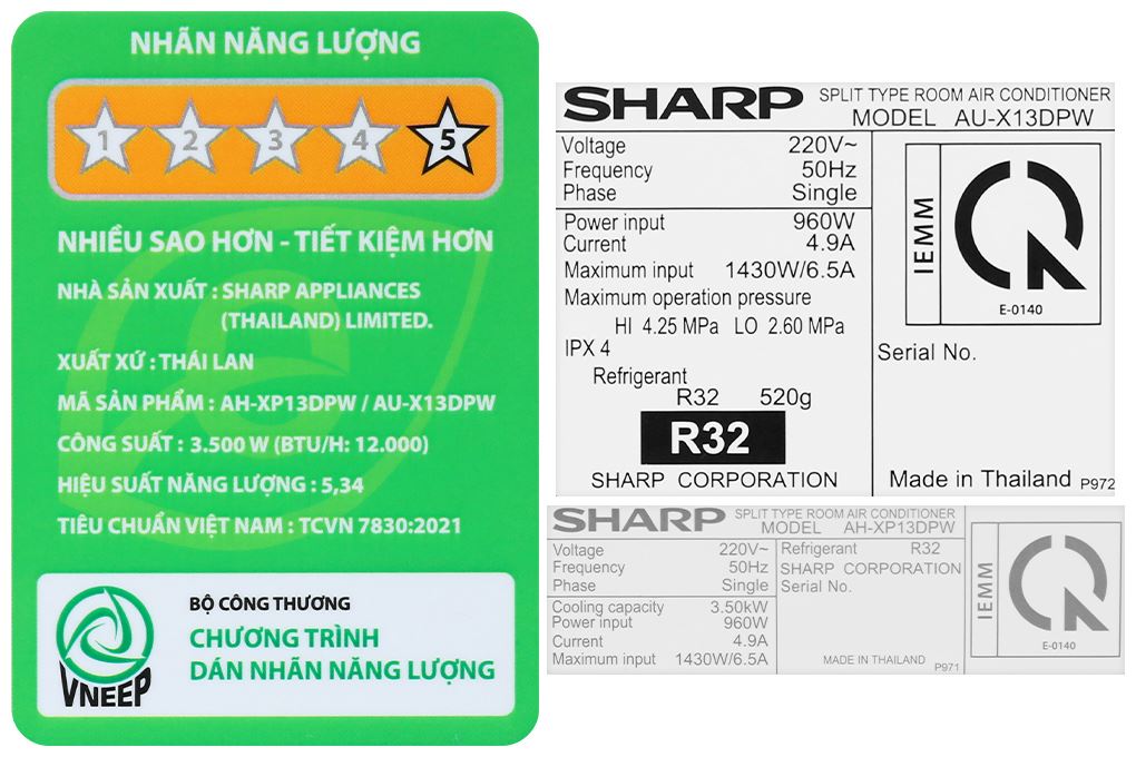 Máy lạnh Sharp Airest Inverter 1.5 HP AH-XP13DPW Màu Trắng